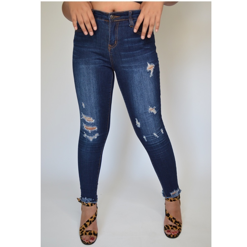 Q17 Women Blue Distressed Skinny Ripped Summer Jeans Size 15 Cotton Blend‎